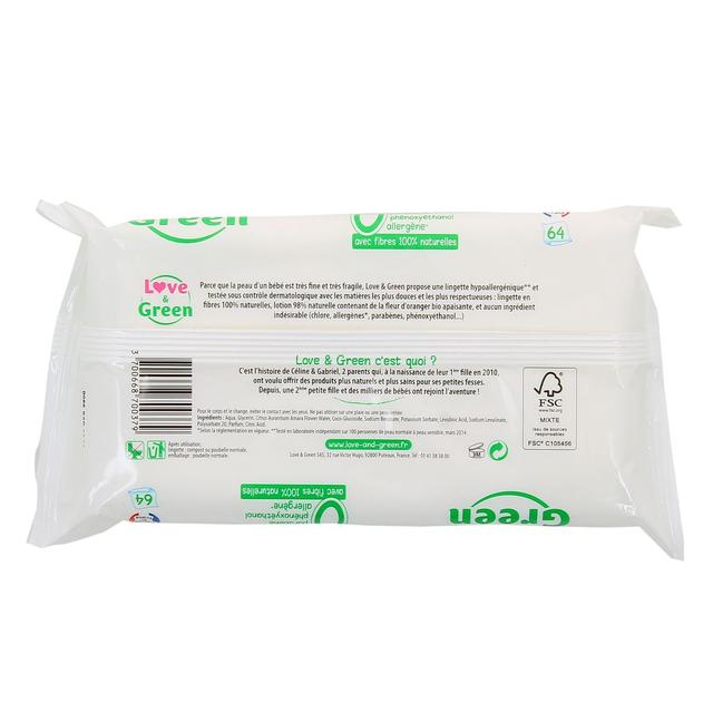 3700668700379 - Love & Green - Lingettes hypoallergéniques à la fleur d'oranger Bio