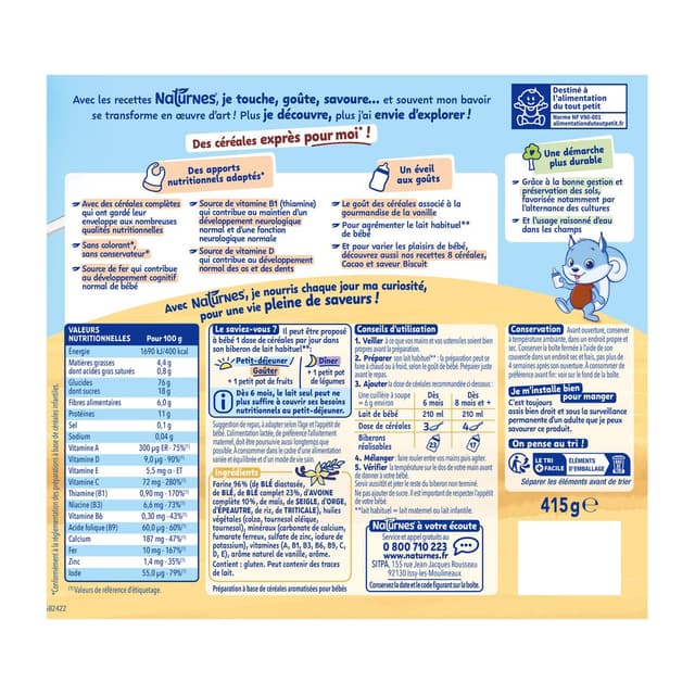 8445291051379 - Naturnes® - P'tite Céréale - Céréales Complètes Vanille Bébé Dès 6 mois