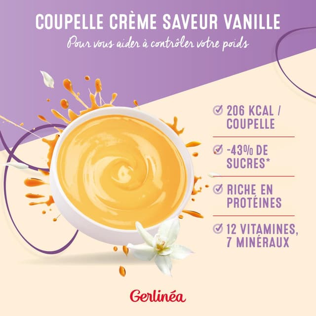 3175680906779 - Gerlinéa - 3 Coupelles crème saveur vanille caramel -43% de sucres en moins