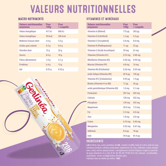 3175680906779 - Gerlinéa - 3 Coupelles crème saveur vanille caramel -43% de sucres en moins