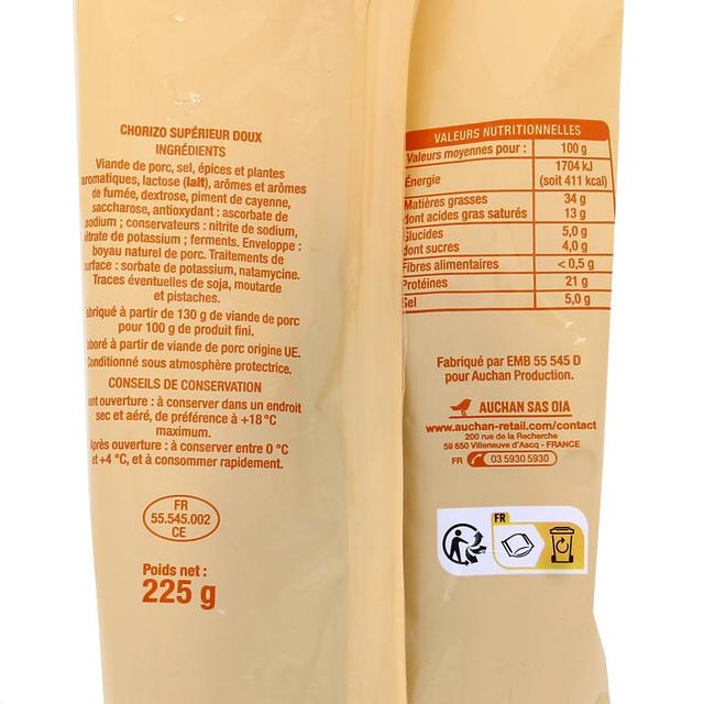3596710538379 - Auchan - Chorizo Doux Entier