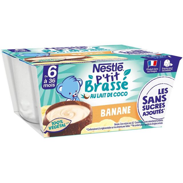 7613287930781 - Nestlé - P'tit Brassé - Dessert Végétal Lait de Coco Banane Sans Sucres Ajoutés Coupelle Bébé Dès 6 mois