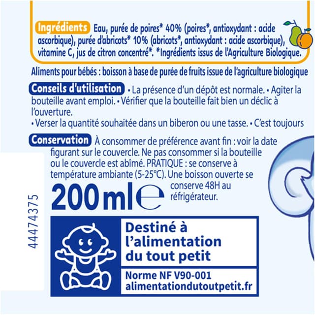 7613036760881 - Naturnes® - Poire Abricot Bio Boisson Bébé Dés 6 mois