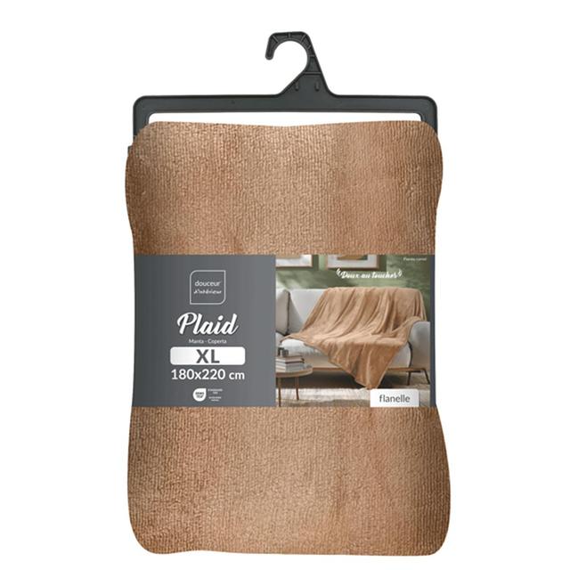 3574386114981 - Douceur D Interieur - Plaid Flanelle unie Flanou camel
