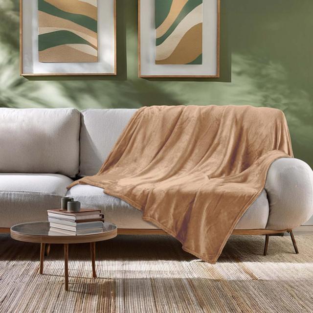 3574386114981 - Douceur D Interieur - Plaid Flanelle unie Flanou camel