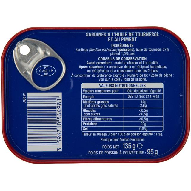 3596710544981 - Auchan - Sardine à l'huile de tournesol et au piment