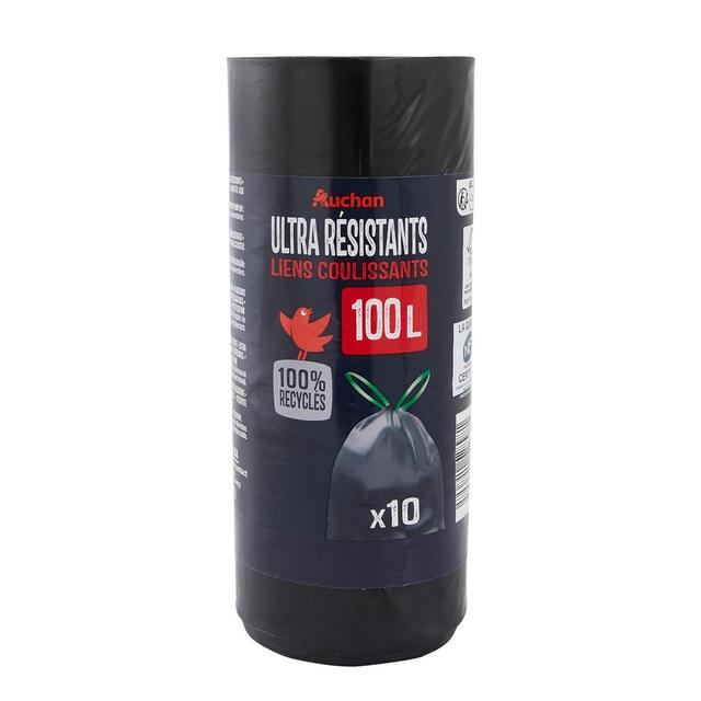 3596710528981 - Auchan - Sacs poubelle ultra résistants avec liens coulissants 100L