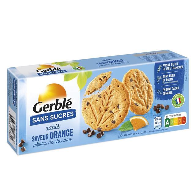 3175681228382 - Gerblé Sans Sucres - 12 Sablés Saveur Orange et Pépites de Chocolat