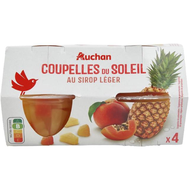3596710379682 - Auchan - Coupelles du soleil à la pêche et l'ananas au sirop léger x4