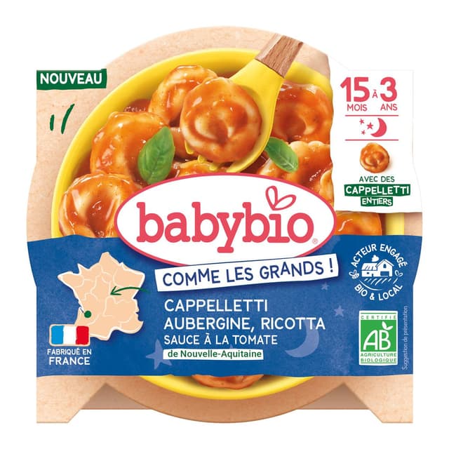 3288131570983 - Babybio - Cappelletti Aubergine Ricotta Sauce Tomate Bio Assiette bébé dès 15 mois