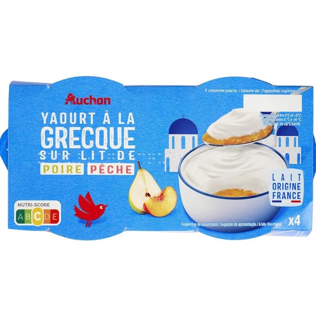 3596710363483 - Auchan - Yaourt à la grecque sur lit de poires pêches