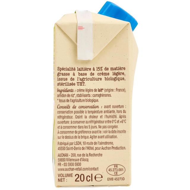 3596710483983 - Auchan BIO - Crème fluide légère bio 15%mg UHT