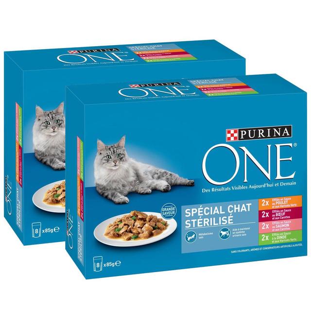 2050000394683 - Purina - One - Sachets en sauce Effilés Bœuf, Poulet, Saumon et Dinde pour chat stérilisé
