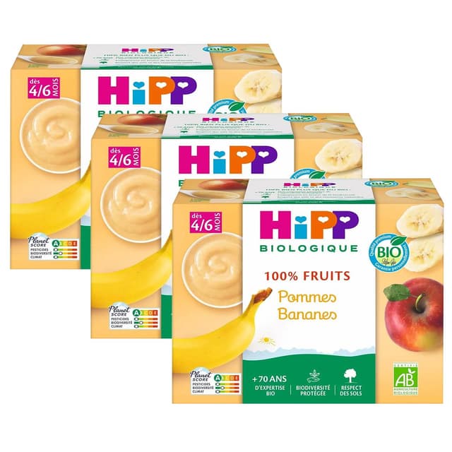 4062300028357 - Hipp - 100% Fruits - Pommes Bananes Bio Coupelle Bébé Dès 4/6 mois