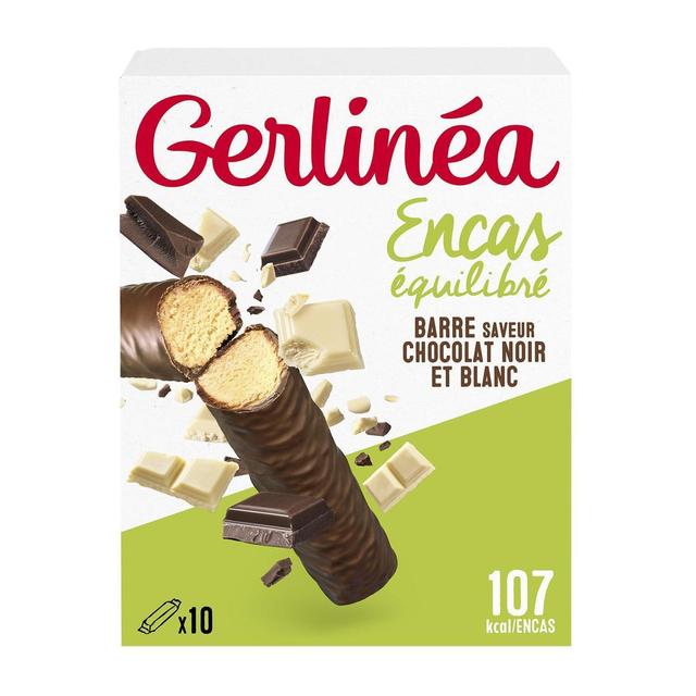 3175681186583 - Gerlinéa - 10 Barres en-cas saveur Chocolat noir et blanc
