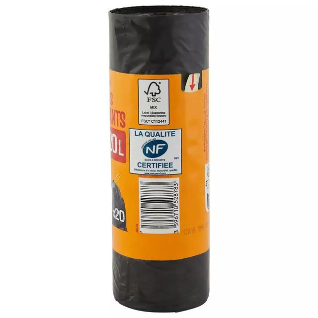 3596710528783 - Auchan - Sacs poubelle avec liens coulissants 20L