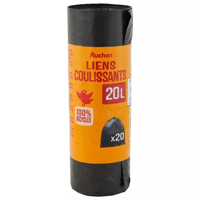 3596710528783 - Auchan - Sacs poubelle avec liens coulissants 20L