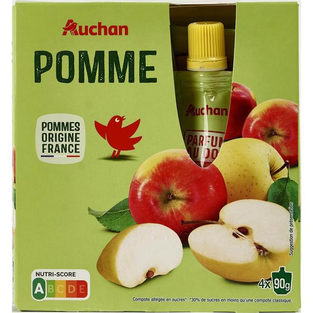 3596710492084 - Auchan - Gourdes compote de pomme nature allégée en sucres sans conservateur