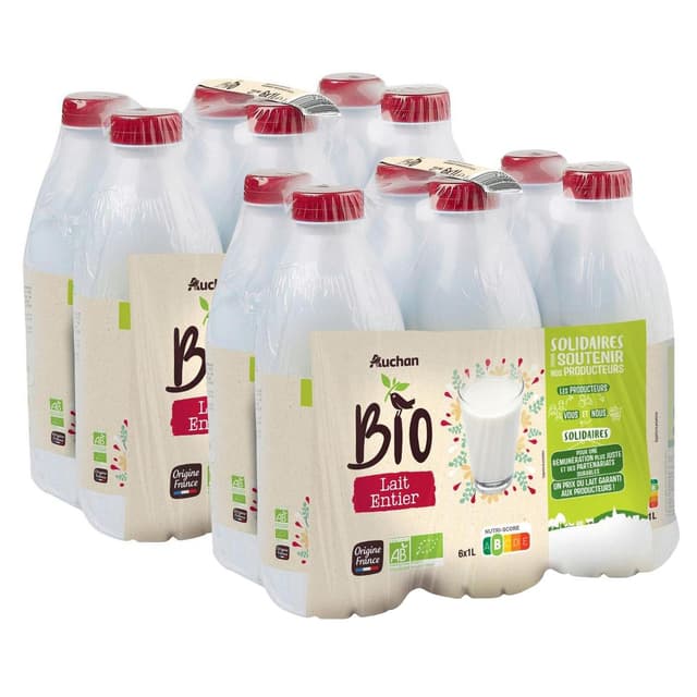 3596710465415 - Auchan Solidaires Bio - Lait entier Bio UHT