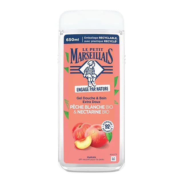 3574661852584 - Le Petit Marseillais - Gel douche et bain pêche blanche bio et nectarine bio