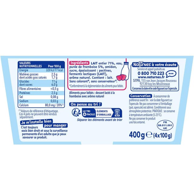 7613035008984 - Naturnes® - P'tit Brassé - Dessert Lacté Framboise Coupelle Bébé Dès 6 mois