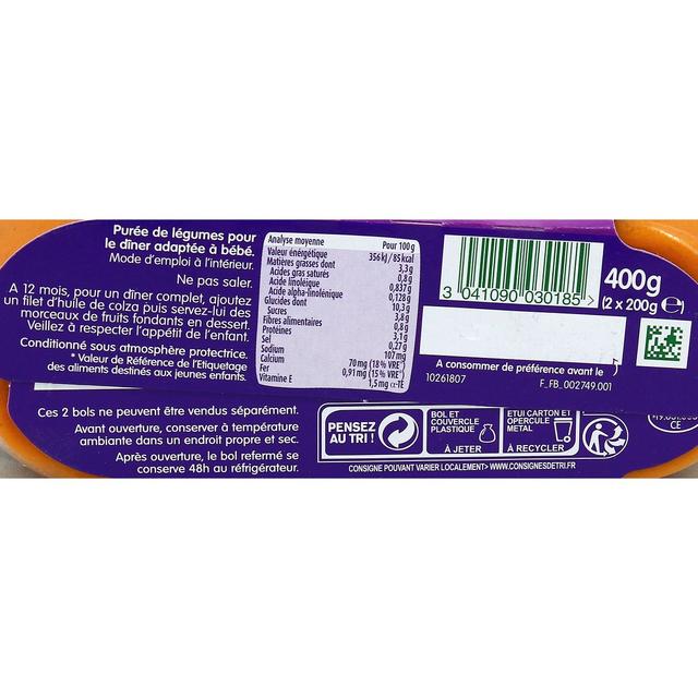 3041090030185 - Blédina - Blédîner - Pâtes Coquilles Tomates Courgettes Touche de Gruyère Bol Bébé Dès 12 mois