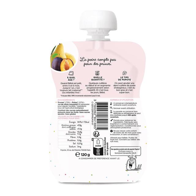 3760262841885 - Popote - Prunes Poire Bio Gourde Bébé Dès 4/6 mois
