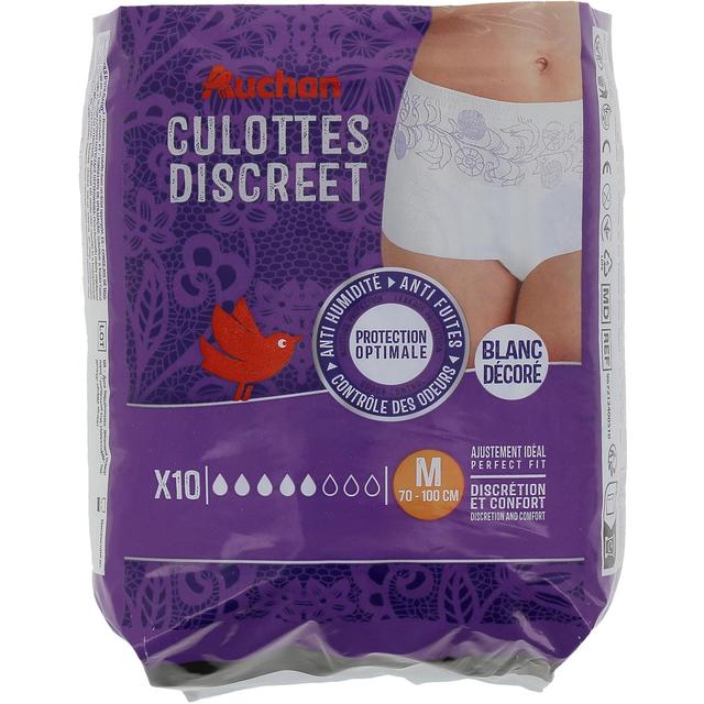 3596710522385 - Auchan - Culottes discreet incontinence blanc décoré taille M 70-100cm