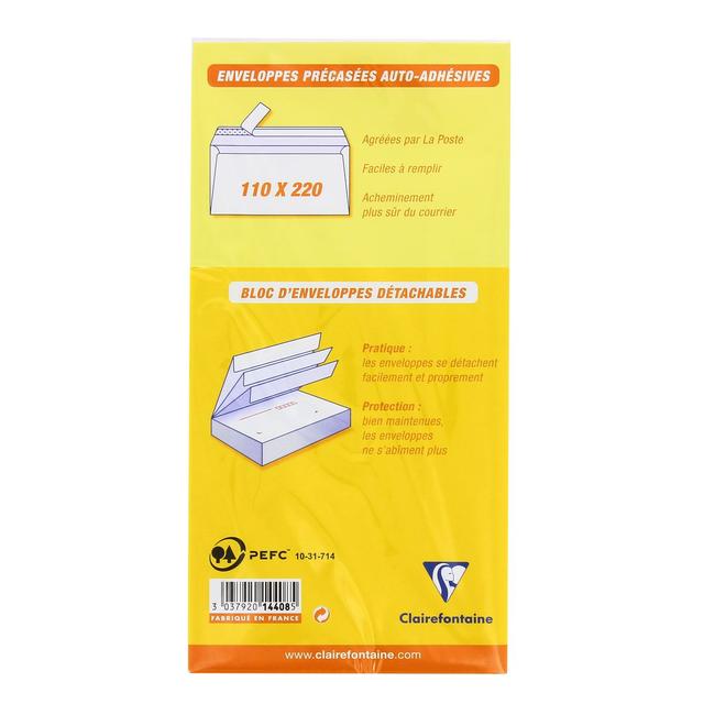 3037920144085 - Clairefontaine - 50 Enveloppes précasées auto-adhésivesen bloc