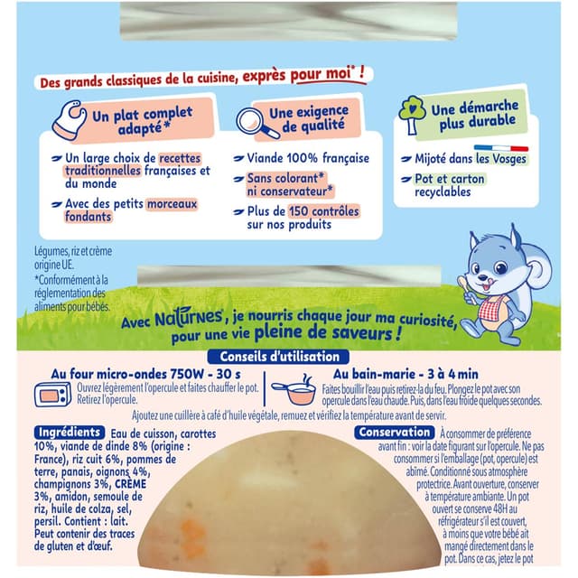 7613035856585 - Naturnes® - P'tite Recette - Blanquette de Riz Dinde Bol Bébé Dès 12 mois