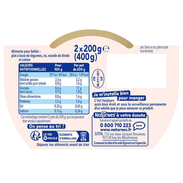 7613035856585 - Naturnes® - P'tite Recette - Blanquette de Riz Dinde Bol Bébé Dès 12 mois