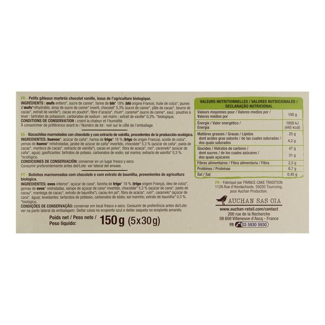 3596710549085 - Auchan BIO - Mini cakes marbres bio