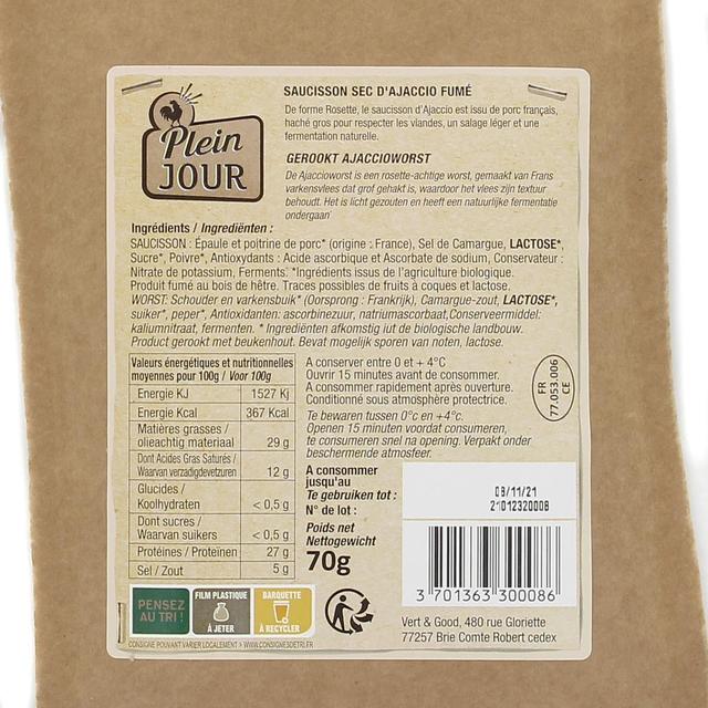 3701363300086 - Plein Jour - Saucisson Sec d'Ajaccio BIO