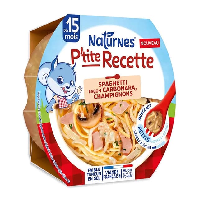 3701669200486 - Naturnes® - P'tite Recette - Spaghetti Carbonara Assiette Bébé dès 15 mois