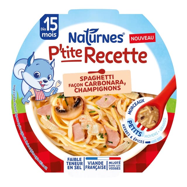 3701669200486 - Naturnes® - P'tite Recette - Spaghetti Carbonara Assiette Bébé dès 15 mois