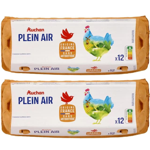 2050000422386 - Auchan - Oeufs de poules élevées en plein air sans antibiotique