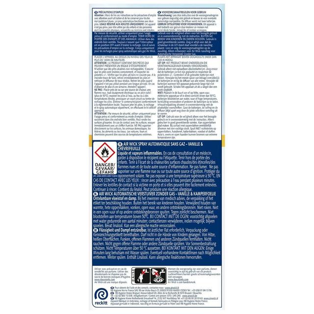 3665468302386 - Air Wick - Désodorisant automatique sans gaz Active Fresh Vanille & Chevrefeuil