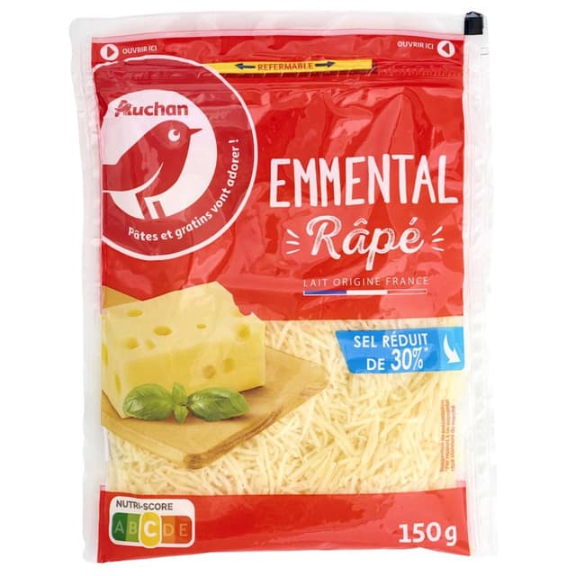3596710493586 - Auchan - Emmental râpé Sel Réduit