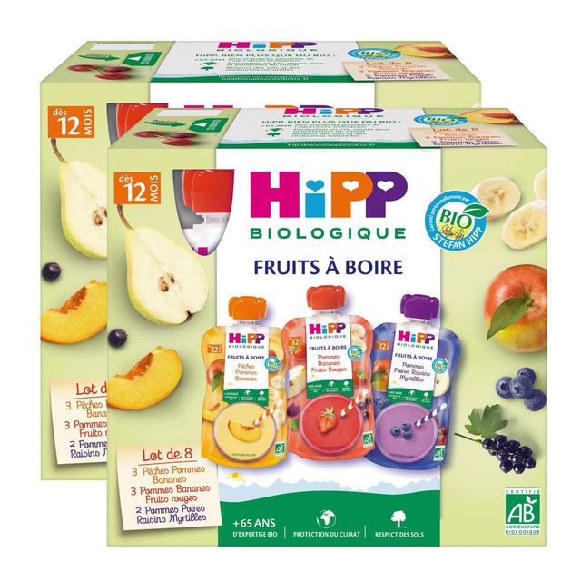 2050000394386 - Hipp - Fruits à Boire - 3 Variétés Purée de fruits et jus de fruits Bio Gourde Bébé Dès 12 mois