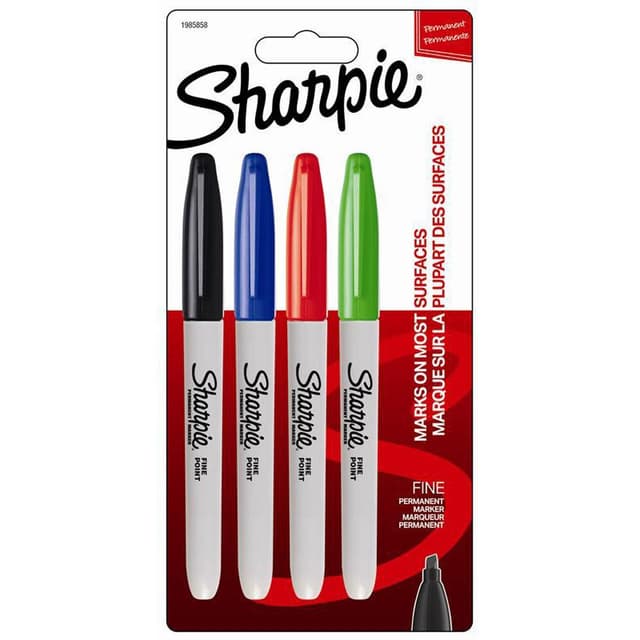 3501179858586 - Papermate - 4 Marqueurs Sharpie pointe fine couleurs classiques assorties