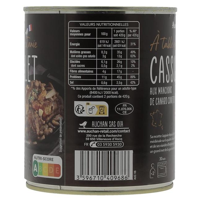 3596710409686 - Auchan Terroir - Cassoulet aux manchons de canard confits