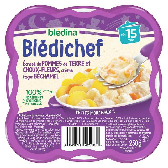 3041091422187 - Blédina - Blédi'chef - Ecrasé de Pomme de Terre et Choux Fleurs Crème Façon Bechamel Assiette Bébé Dès 15 mois