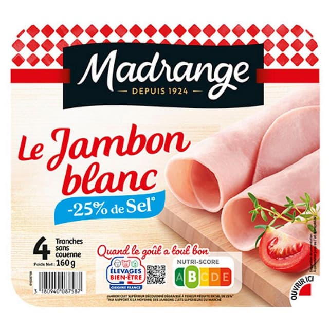 3180940087587 - Madrange - Jambon Blanc, Decouené et Dégraissé -25 % de Sel