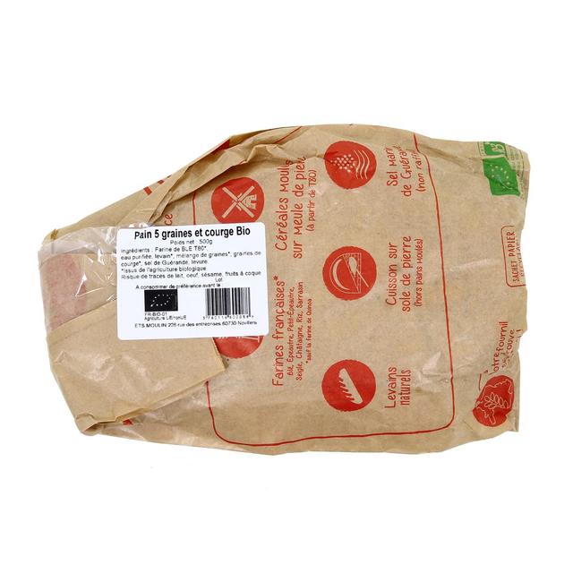 3760116600088 - Etablissements Moulin - Pain Frais 5 Graines et Courge, Bio