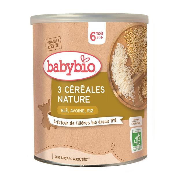 3288131500188 - Babybio - 3 Céréales Nature- Blé, Avoine, Riz Bio Bébé Dès 6 mois