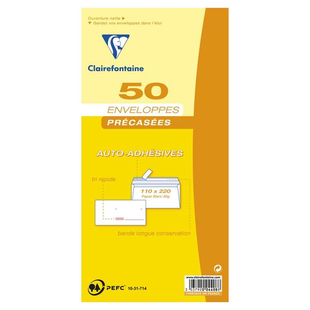 3037920044088 - Clairefontaine - 50 Enveloppes précasées auto-adhésives