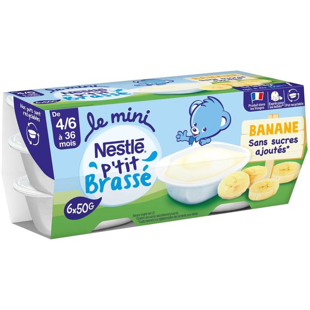 8445290568588 - Nestlé - P'tit Brassé - Mini Dessert lacté Banane Sans Sucres Ajoutés Coupelle Bébé dès 4 mois