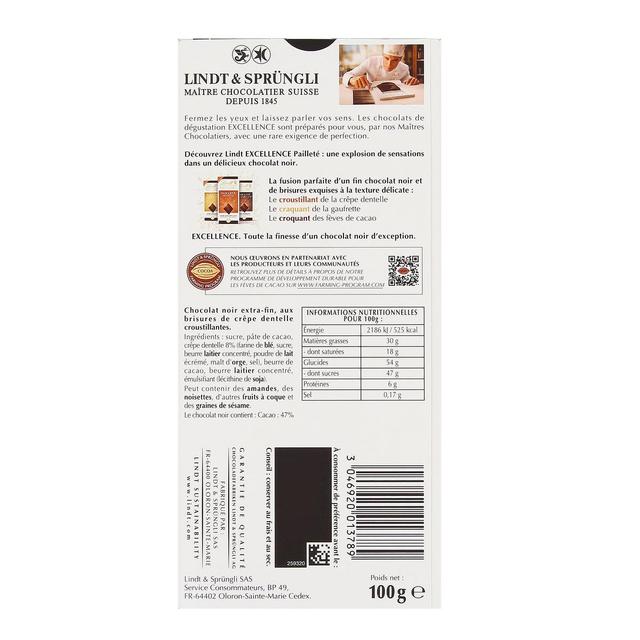 3046920013789 - Lindt - Chocolat noir crêpe dentelle excellence