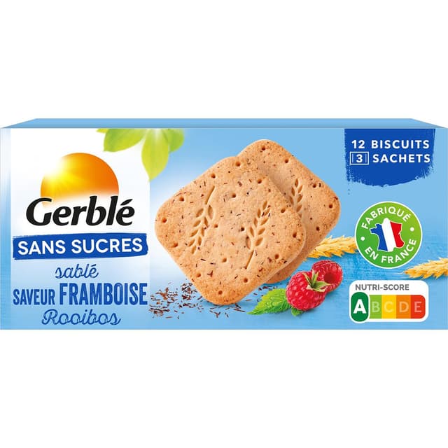 3175681155589 - Gerblé Sans Sucres - 12 Biscuits Sablé saveur Framboise Rooibos
