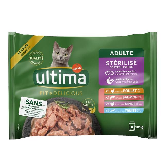 8410650547589 - Affinity - Ultima - Sachets en sauce Fit & Delicious Poulet, Saumon, Dinde, Truite pour Chat Adulte Stérilisé